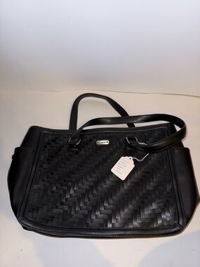 Longaberger Black Woven Leather Tote